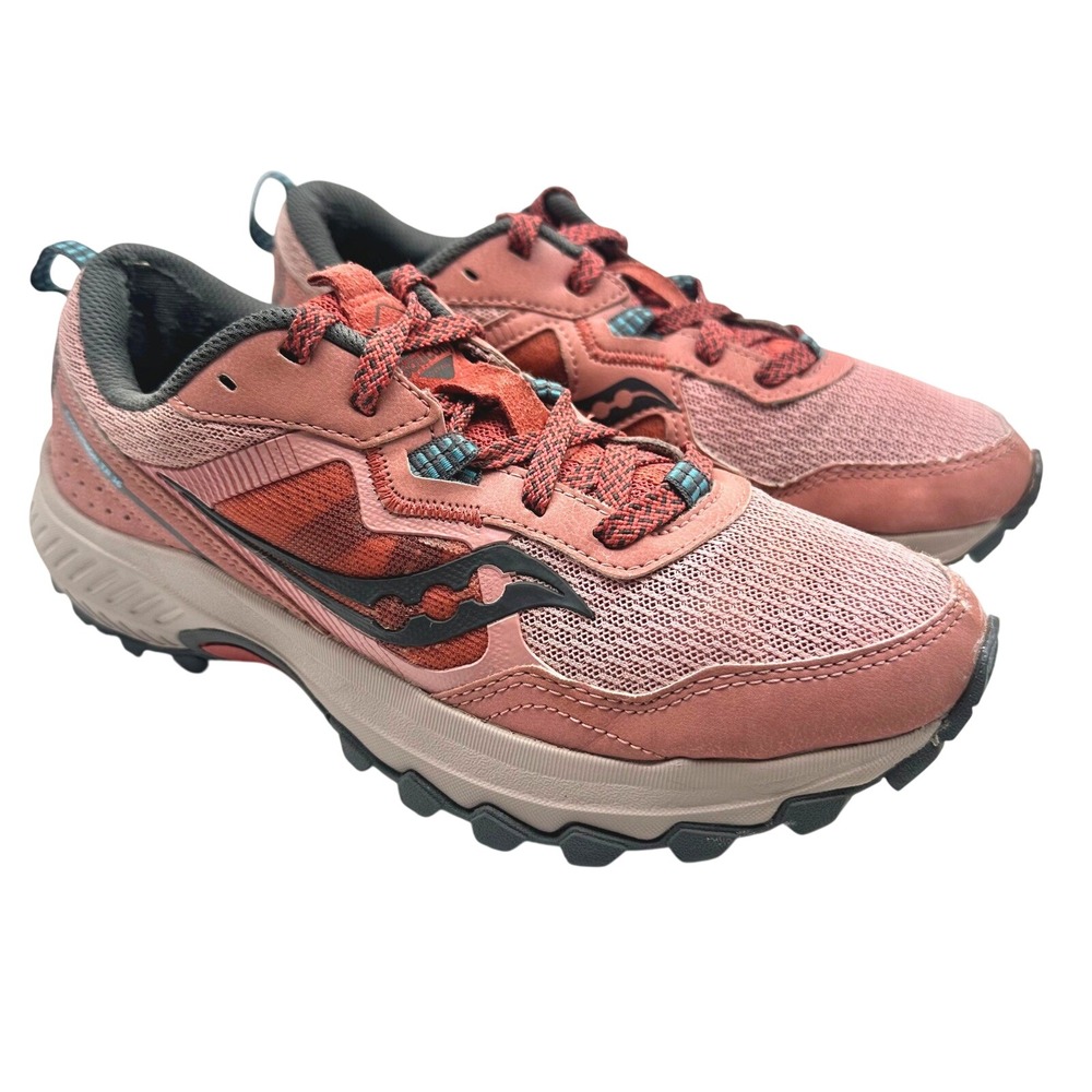 Saucony Excursion TR16 Womens Pink Peach Teal Trail Running Sneakers Shoes